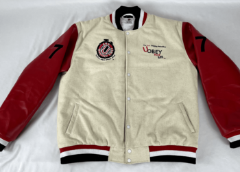 U Obey Not Me™ Leather Sleeved Embroidered Letterman Jacket Red & White
